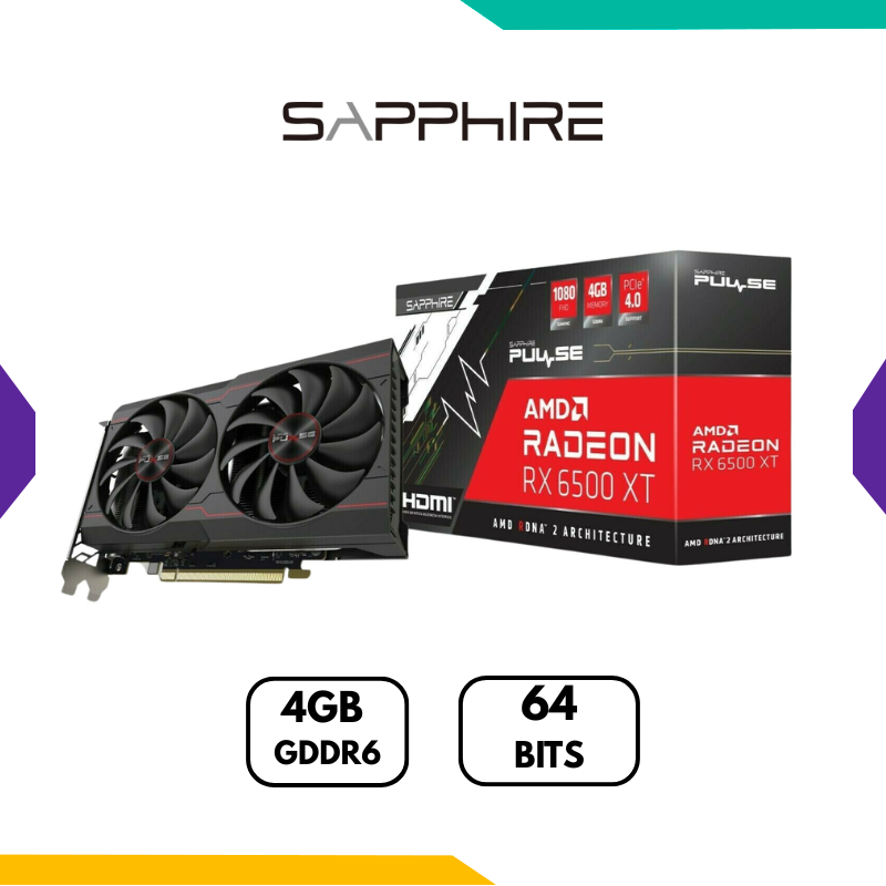 TARJETA DE VIDEO SAPPHIRE RADEON RX 6500 XT PULSE 4GB GDDR6 OC TARJETA DE VIDEO SAPPHIRE RADEON RX 6500 XT PULSE 4GB GDDR6 OC