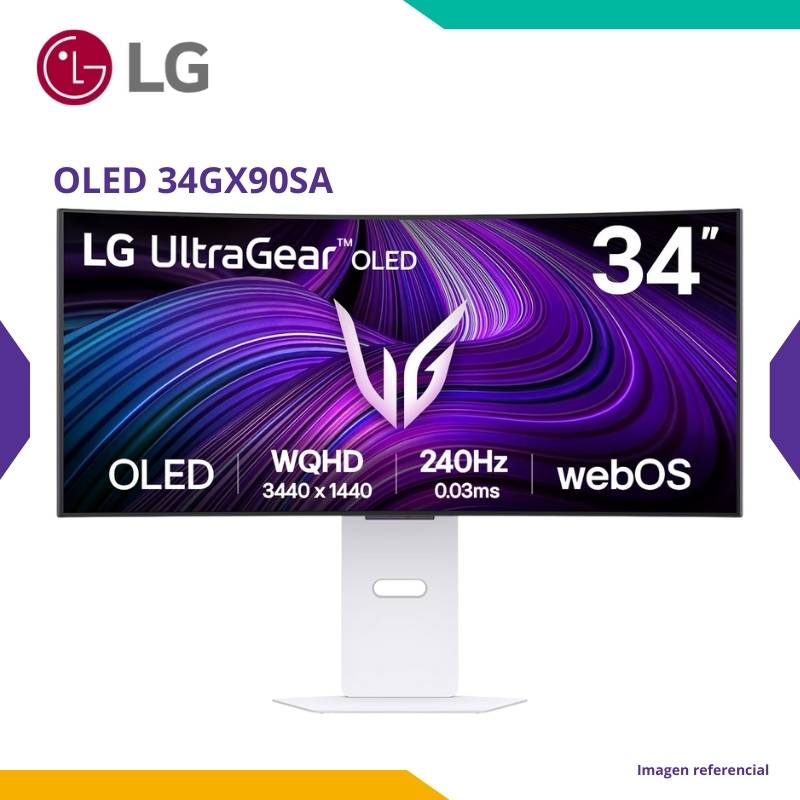 HWT - MONITOR LG ULTRAGEAR OLED 34GX90SA-W 34 CURVO WQHD 3440x1 Monitor Gamer LG UltraGear OLED 34GX90SA-W 34″ Curvo WQHD 240Hz 0.03ms
