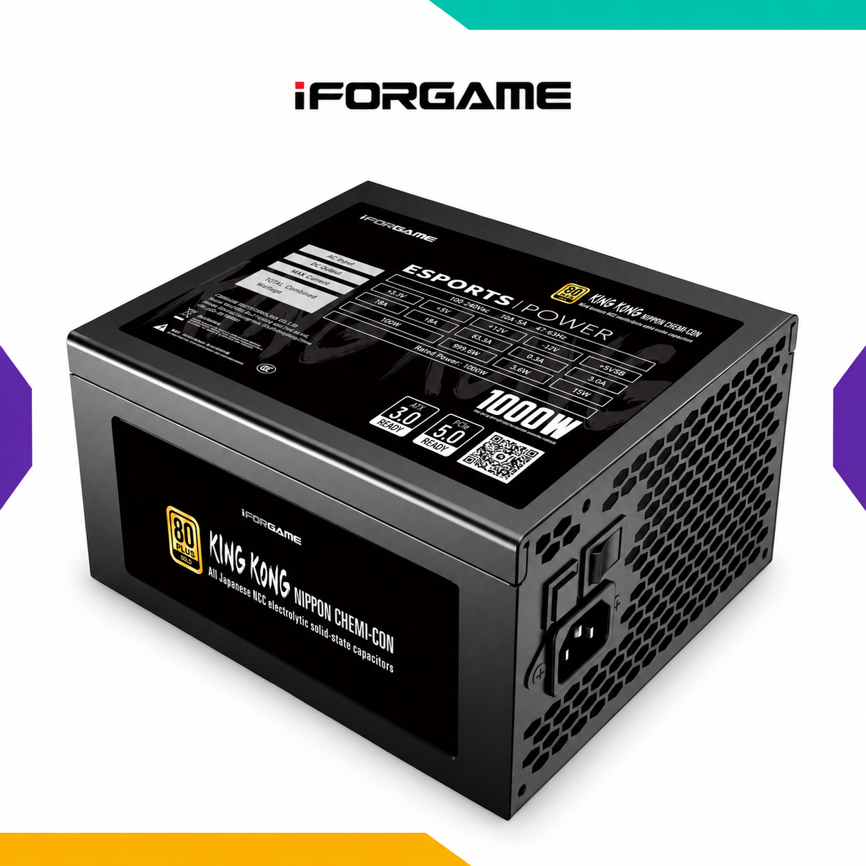Fuente IFORGAME GX1000 1000W 80 Plus Gold Modular Black (1) Fuente IFORGAME GX1000 1000W 80 Plus Gold Modular Black
