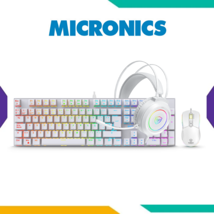 COMBO 4 EN 1 MICRONICS MIRAGE WHITE CON TECLADO, MOUSE, AUDÍFONO Y MOUSE PAD