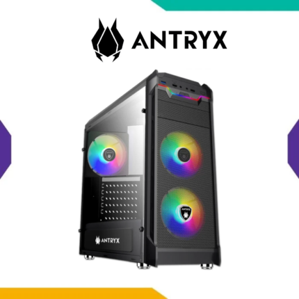 CASE ANTRYX RX VORTEX TG BLACK CON VIDRIO TEMPLADO Y 3 VENTILADORES RAINBOW DE 120MM